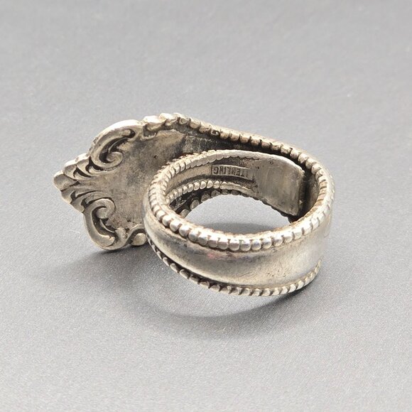 Antique 1908 Sterling Silver Spoon Ring Size 6 Floral 13.02g Flatware Jewelry - Picture 3 of 11